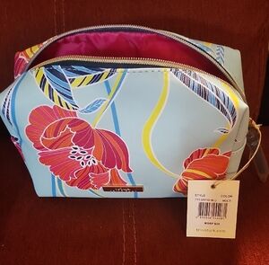 Trina Turk Blue Floral Cosmetic Case with Pink and Yellow Accents